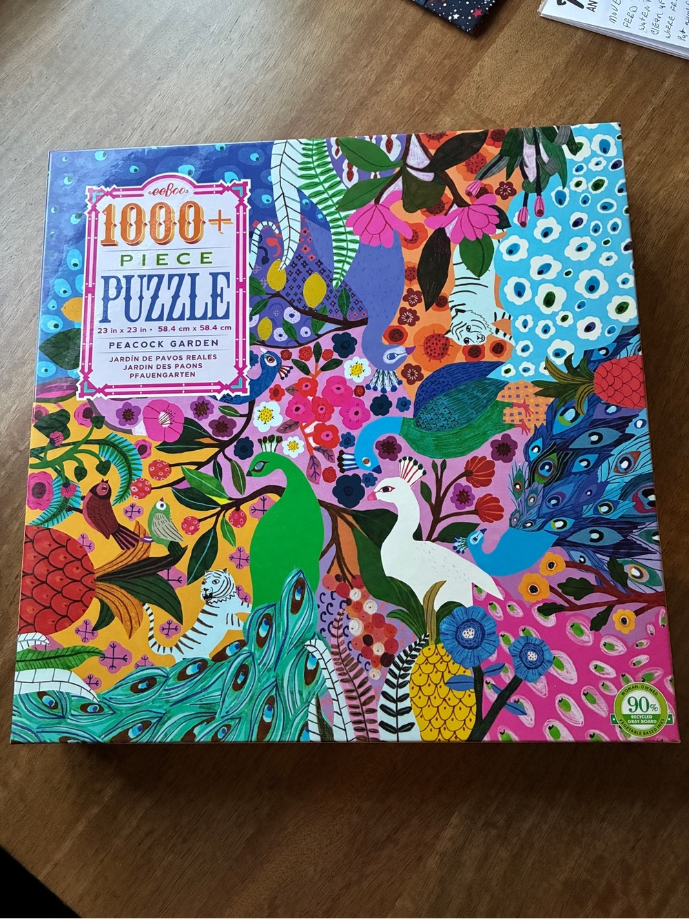 eeBoo: Piece and Love Peacock Garden 1000-piece Square Adult Jigsaw Puzzle